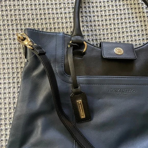 Tignanello Blue and Black Satchel Top Handle/Shoulder Bag - Picture 2 of 7